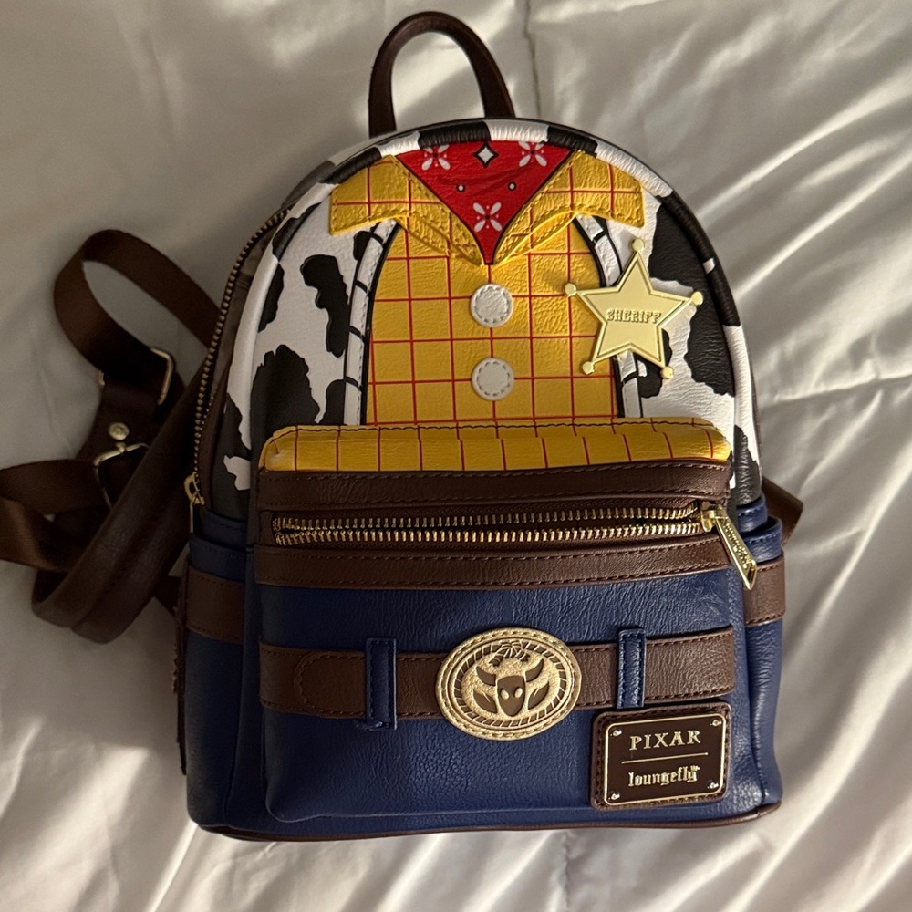 Loungefly Sheriff Woody Backpack - Blue, Yellow, Brown